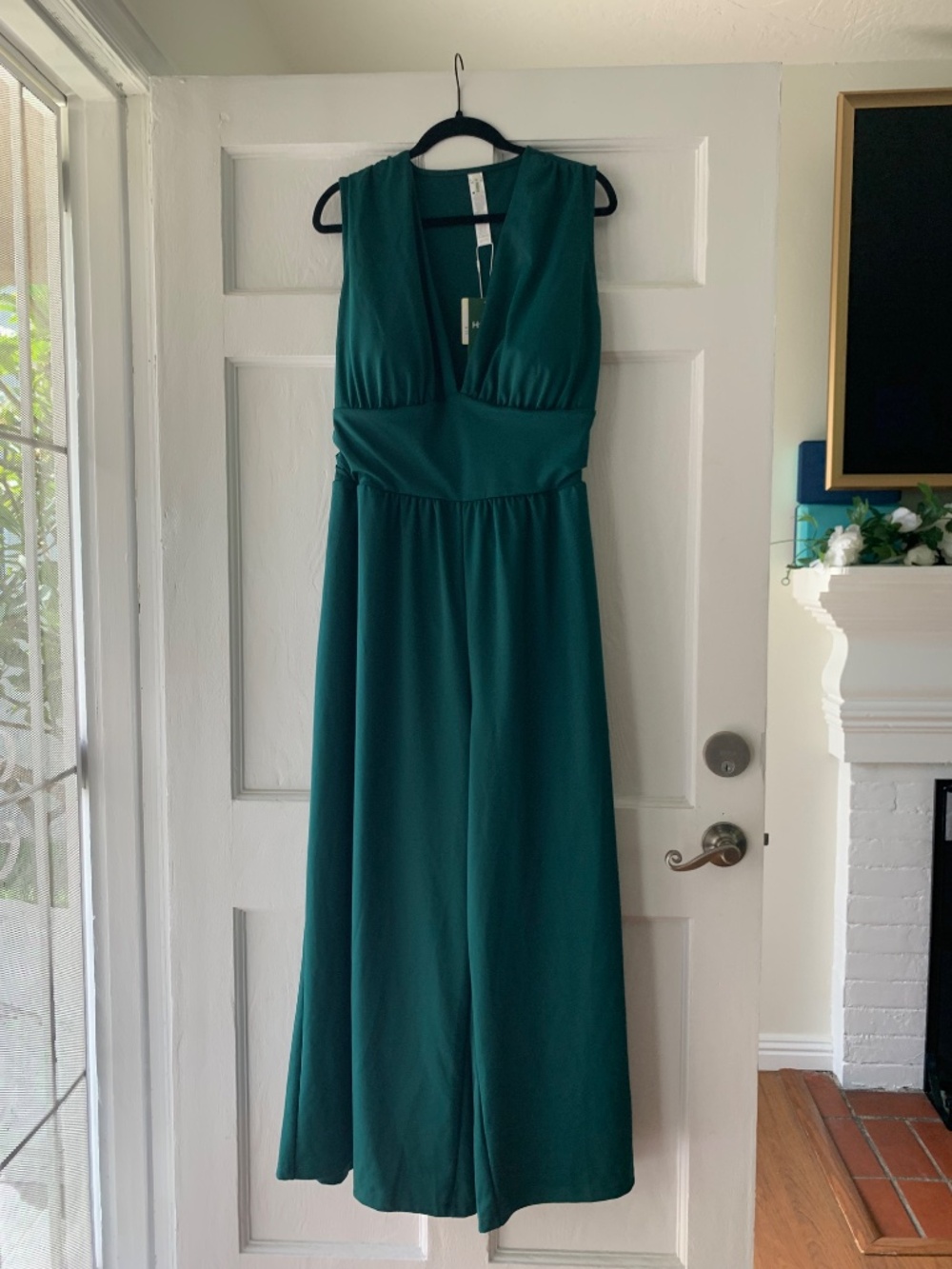 NWT Halara SculptKnit V-Neck Ruched Pocket Green Jumpsuit Bayberry Size 2X - Picture 4 of 10